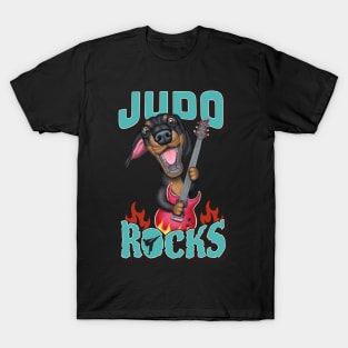 Judo Rocks with Dachshund Doxie Dog with guitar tee T-Shirt
